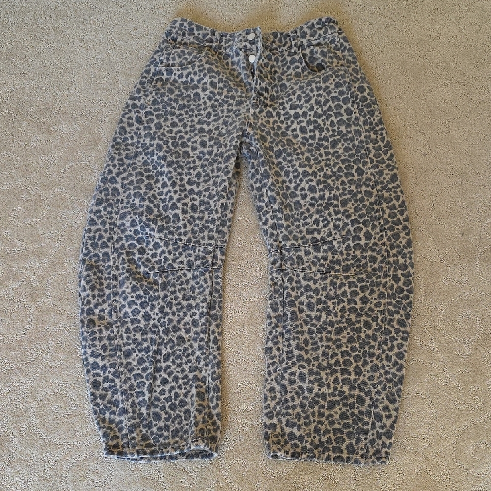So Me Animal Print Buttoned Barrel Jeans